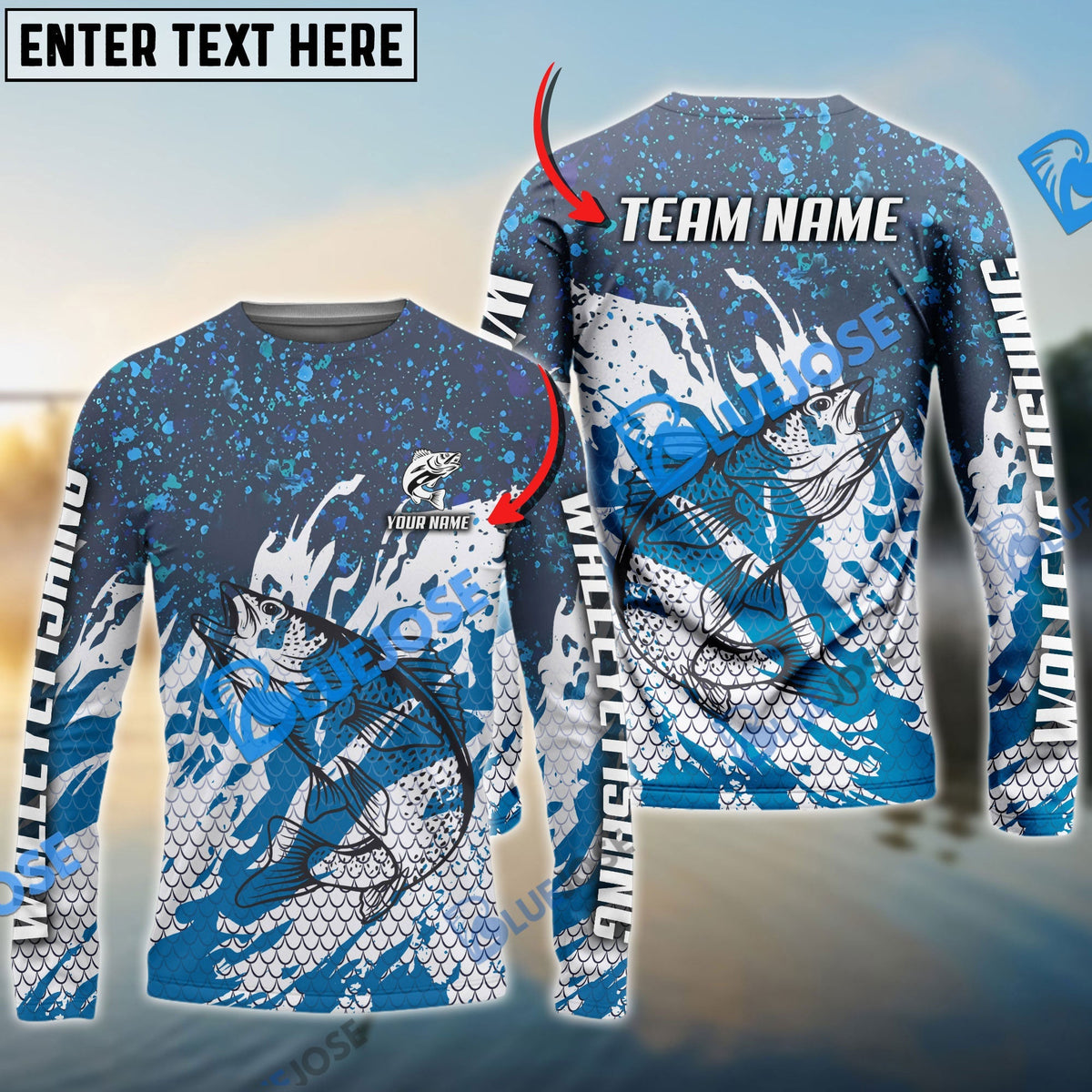 BlueJose Walleye Fishing Bluefin Sport Custom Name & Team Name 3D Shirts