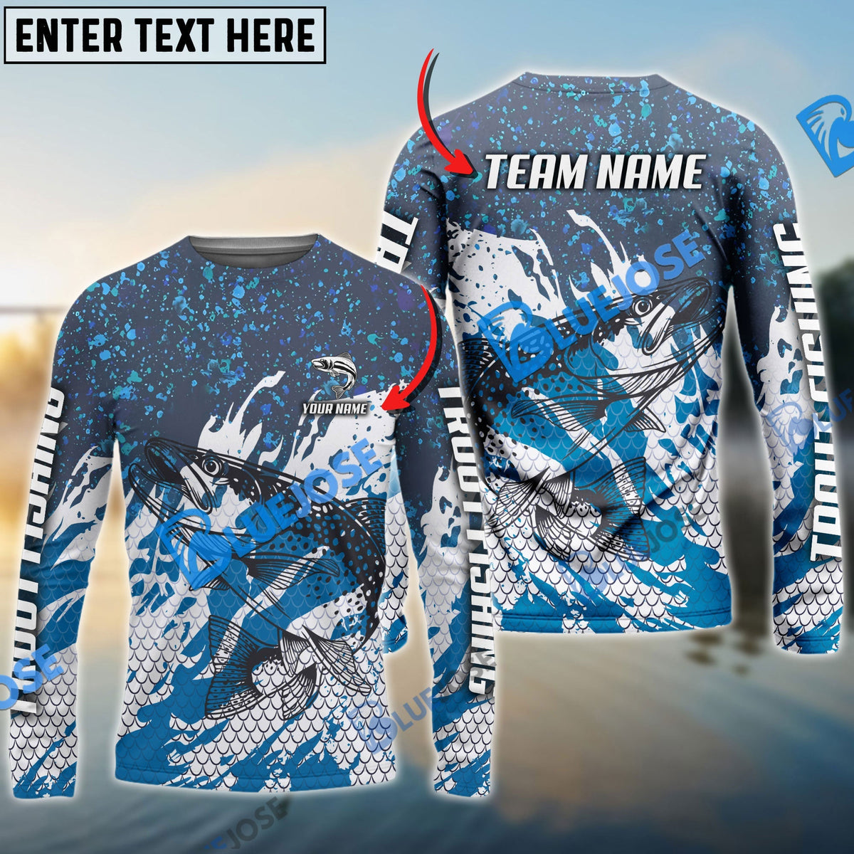 BlueJose Trout Fishing Bluefin Sport Custom Name & Team Name 3D Shirts