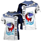 BlueJose Redfish Fishing Blue Camo American Flag Custom Name & Boat Name 3D Shirts