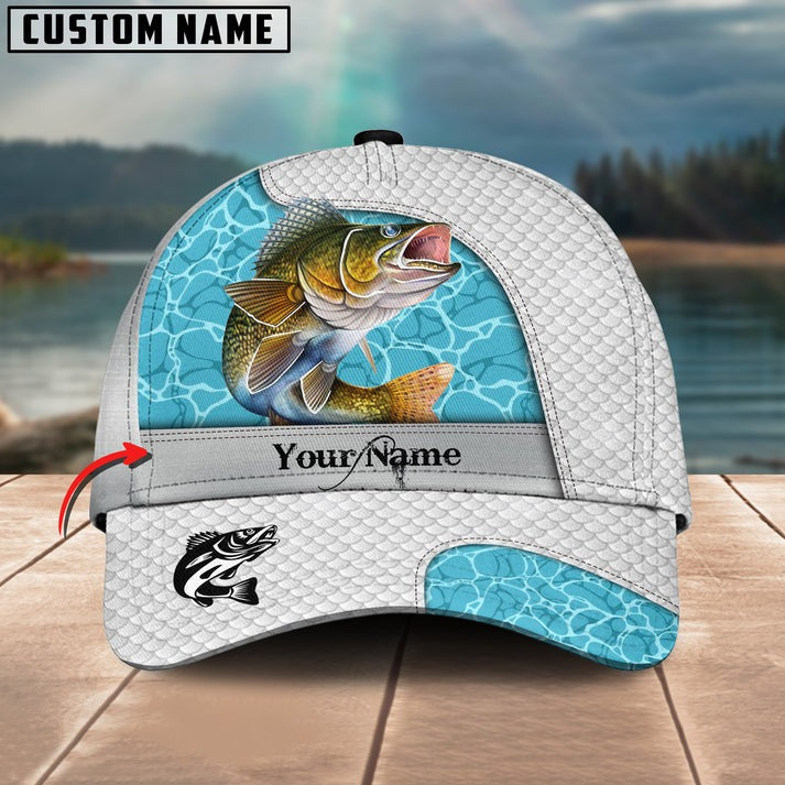 BlueJose Walleye Fishing White Blue Water Sport Personalized Cap