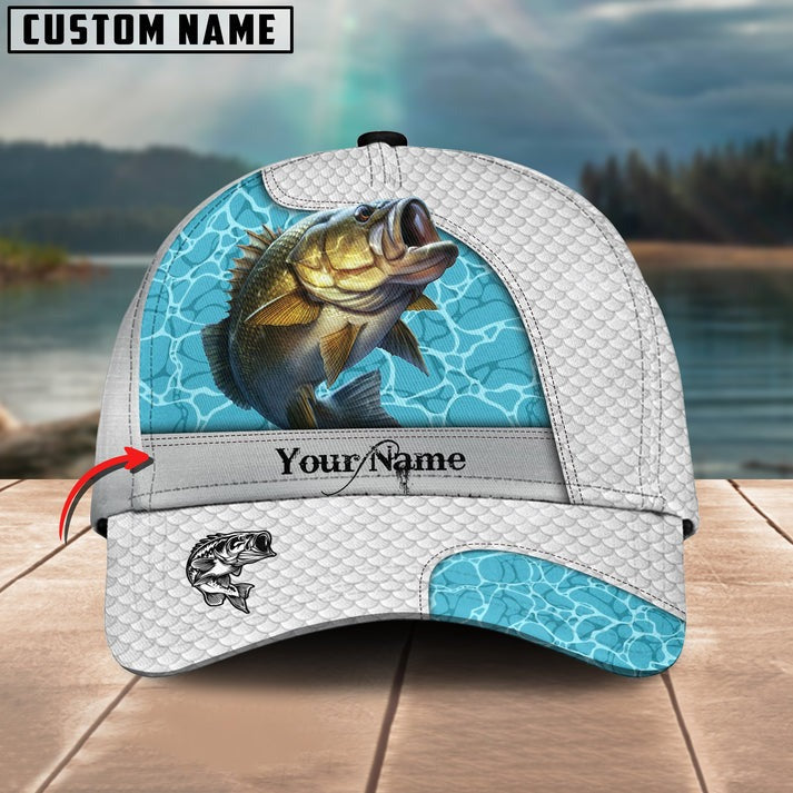 BlueJose Bass Fishing White Blue Water Sport Personalized Cap