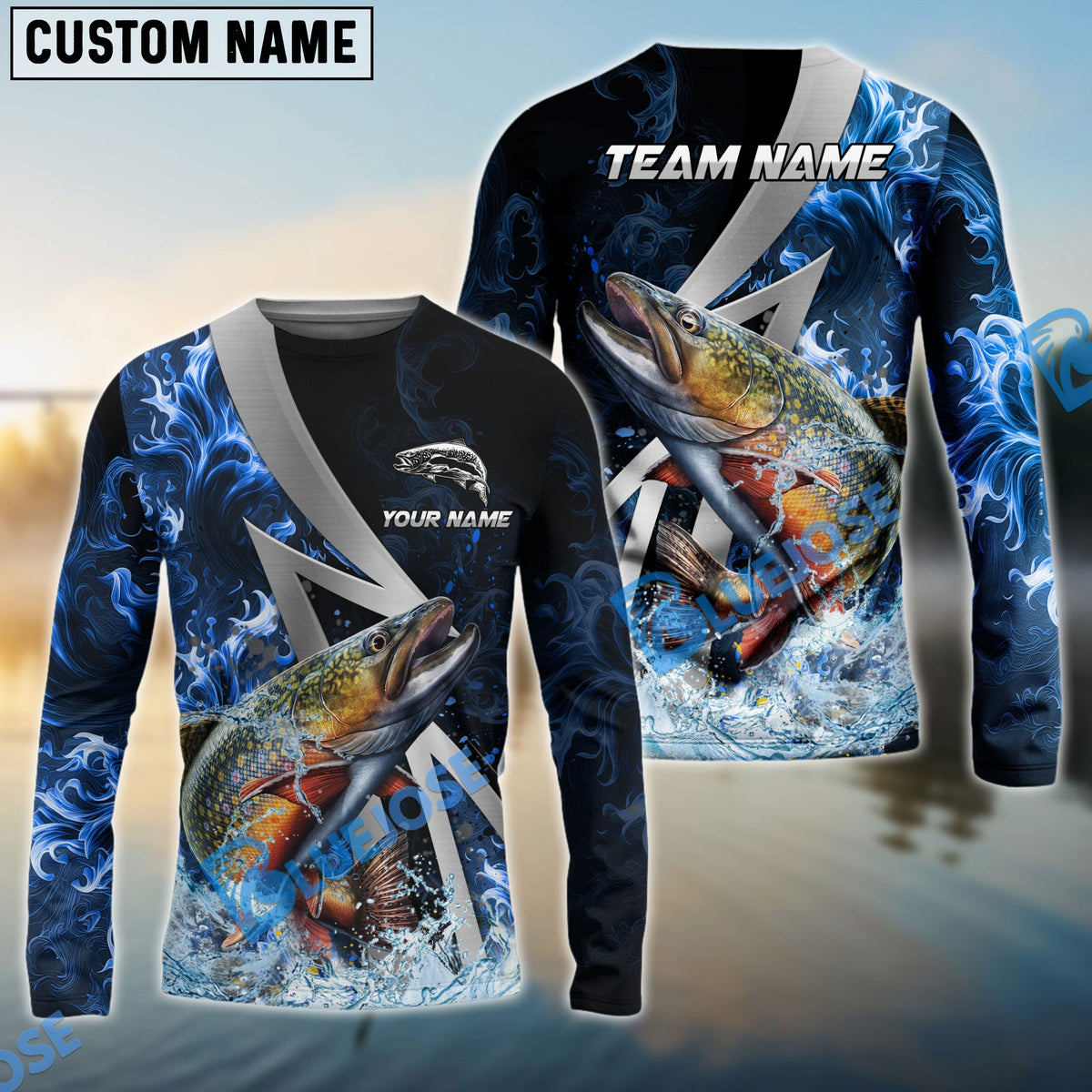BlueJose Trout Fishing Blue Fire Splash Custom Name & Team Name 3D Shirts