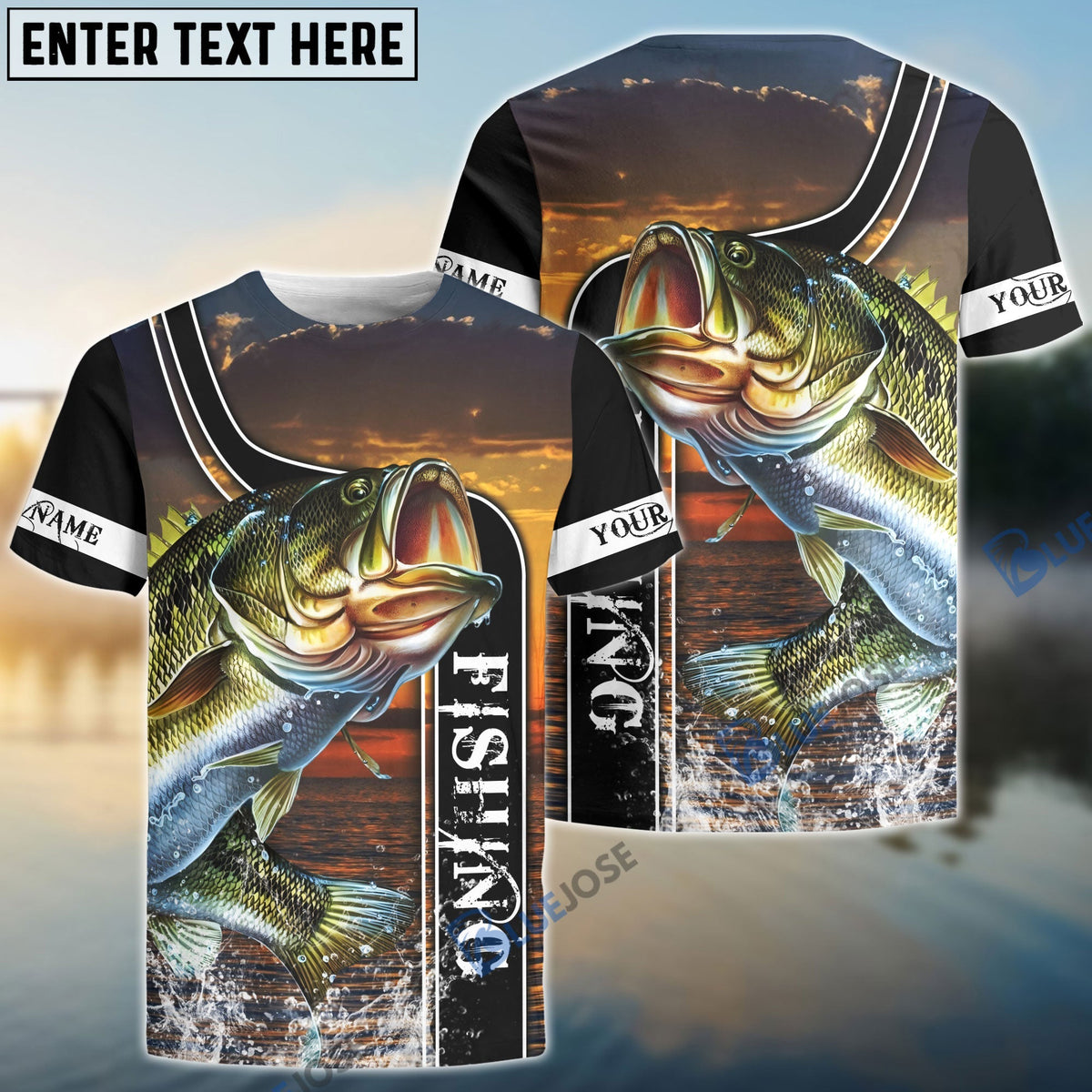 BlueJose Bass Fishing Sunset Custom Name 3D Shirt