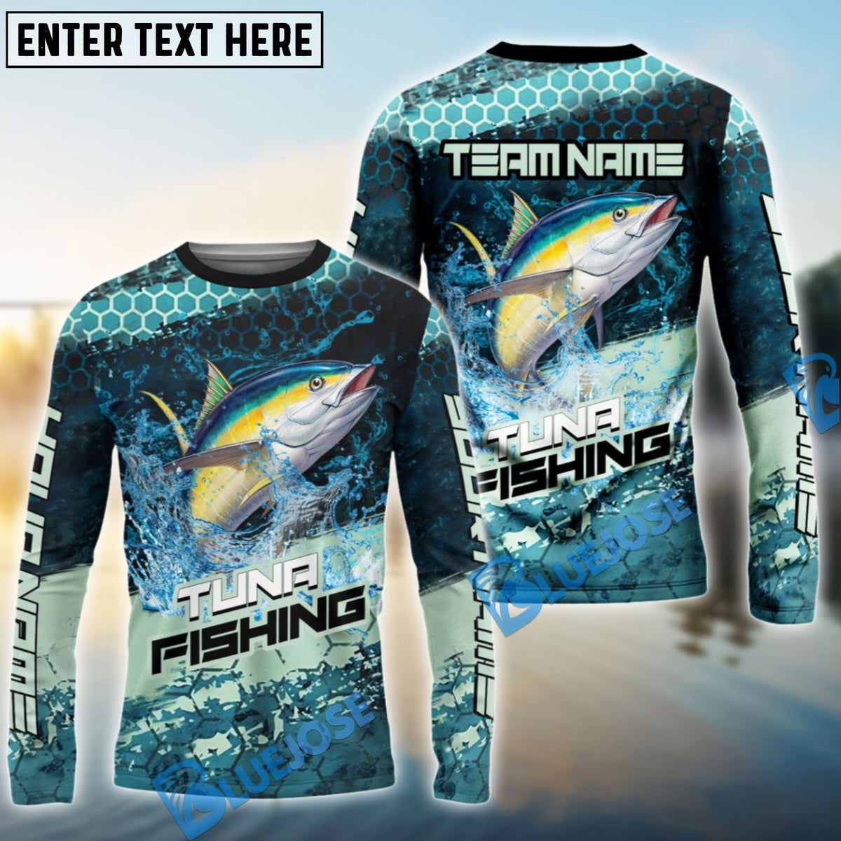 BlueJose Tuna Fishing Aqua Strike Custom Name & Team Name 3D Shirts
