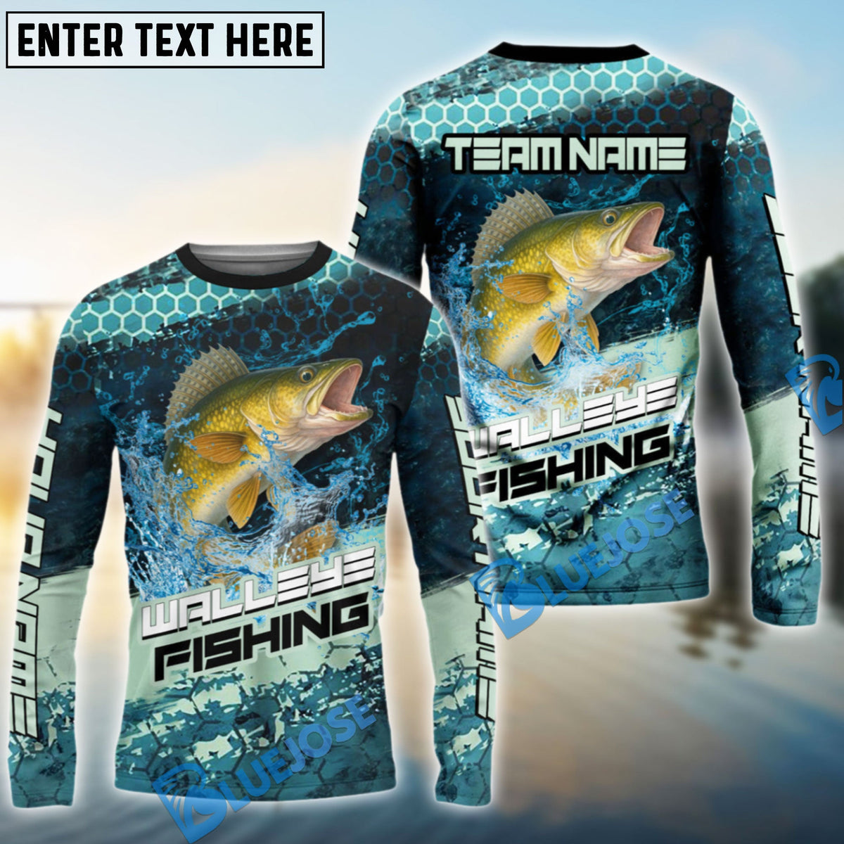 BlueJose Walleye Fishing Aqua Strike Custom Name & Team Name 3D Shirts